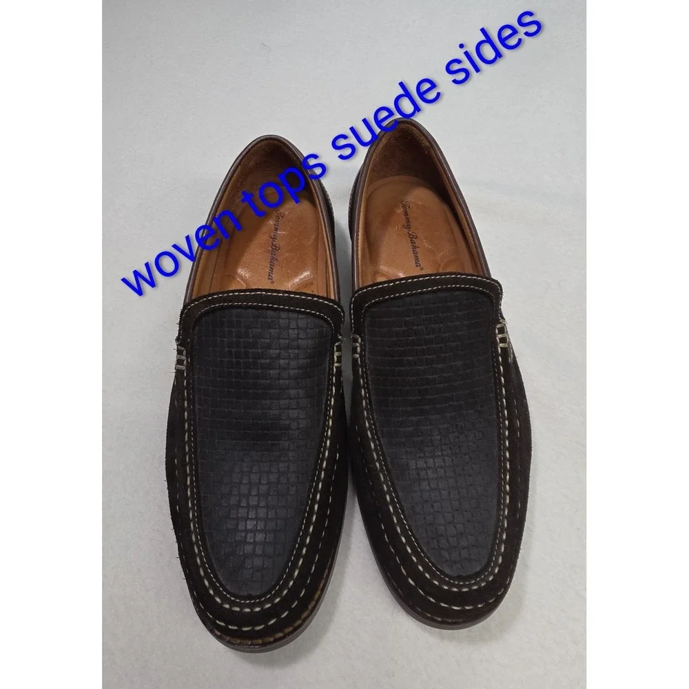 Tommy Bahama Mens Loafers 10 M‎ Brown Woven Suede Leather Slip Ons LIMITED USE